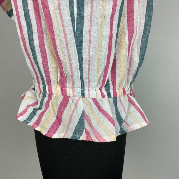 Express L Multicolor Metallic Striped Tiered V-Neck Peplum Ruffle Elastic Top - Picture 11 of 12